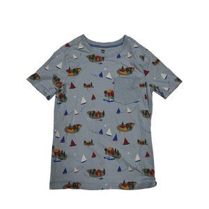 Tea Collection Shirt Boys Size 10 Sailboat Blue Outdoor Short Sleeve Crew Pocket